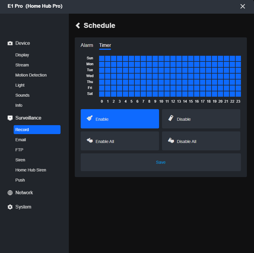 E1 pro home hub timer