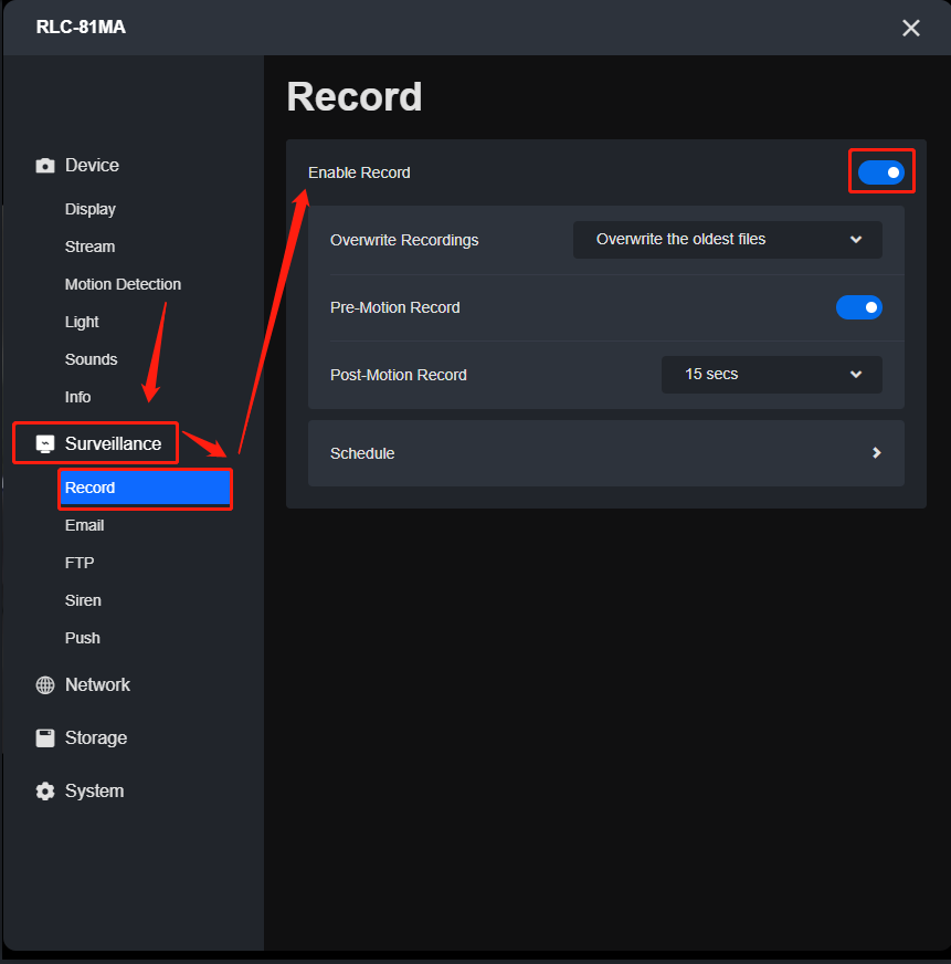 ENABLE RECORD RLC