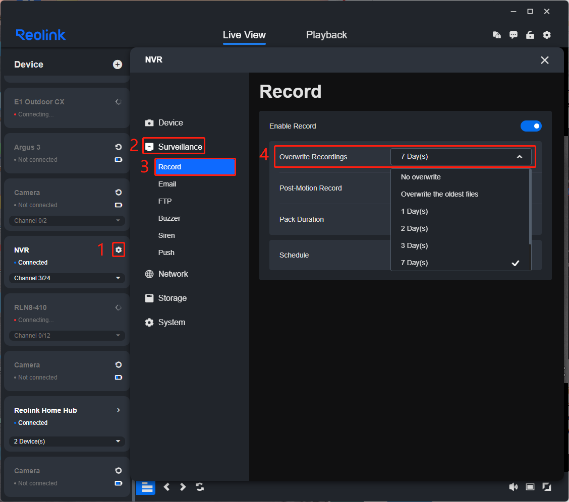 NVR overwrite recordings