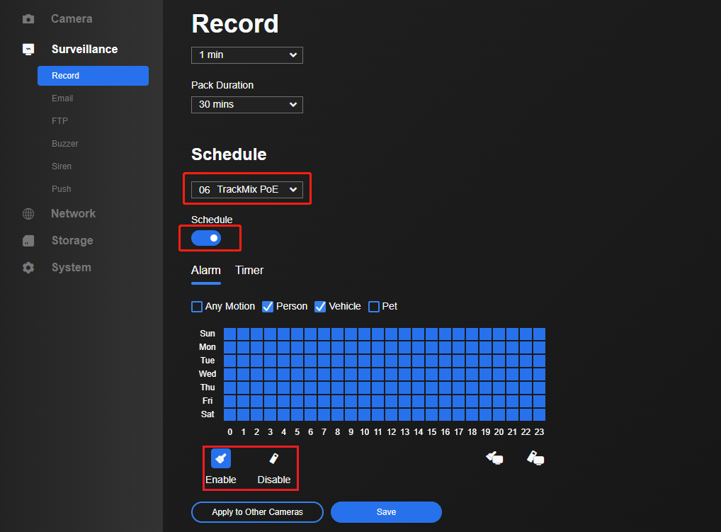 nvr record schedule