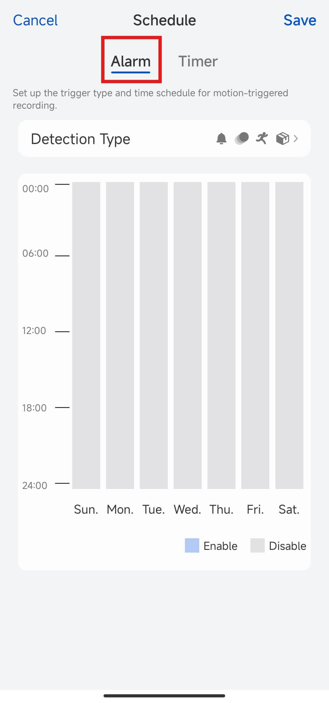 NVR camera record alarm schedule