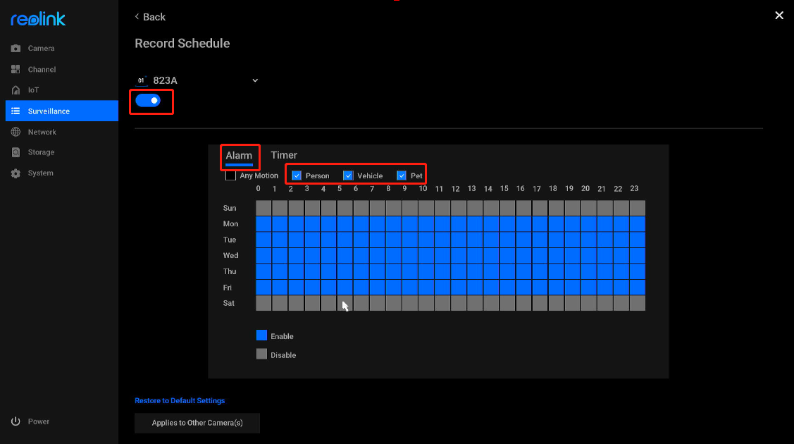 alarm recording schedule