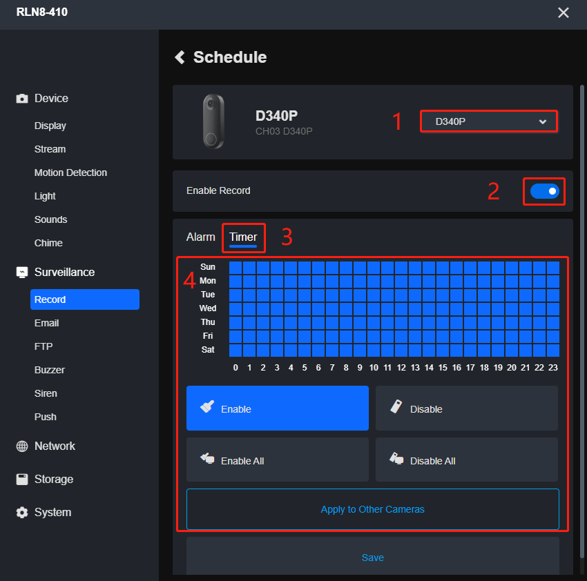 NVR timer schedule