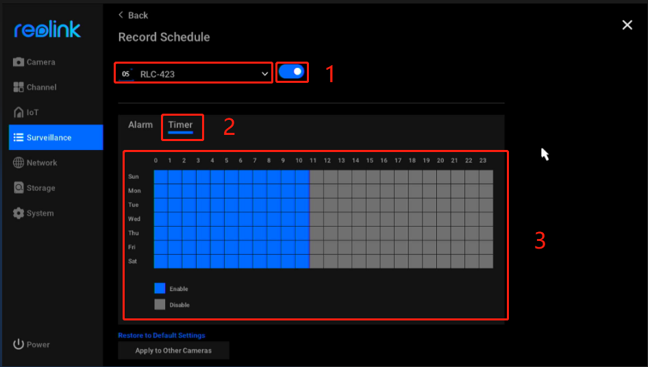 select camera and schedule