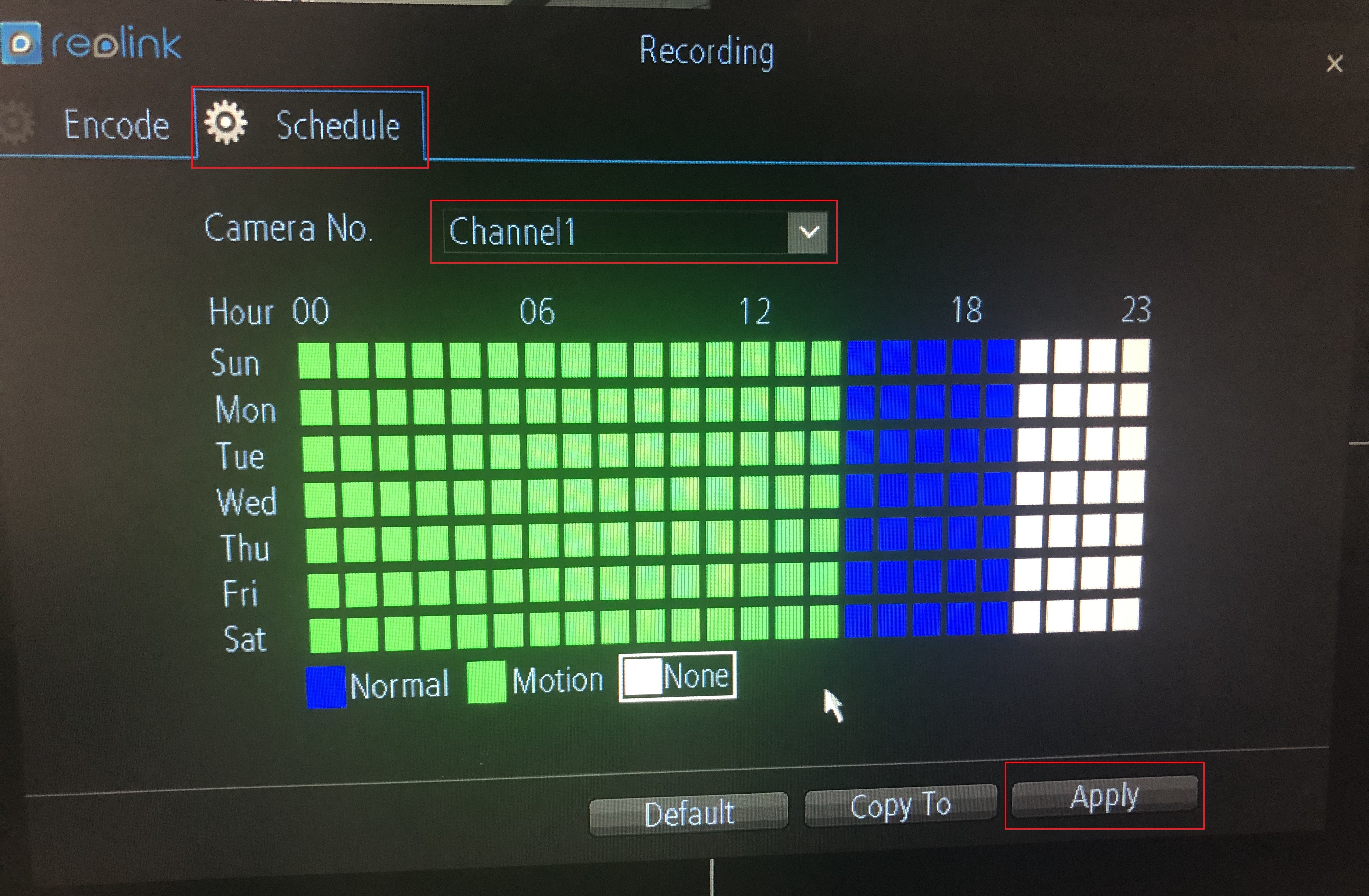 WiFi NVR schedule