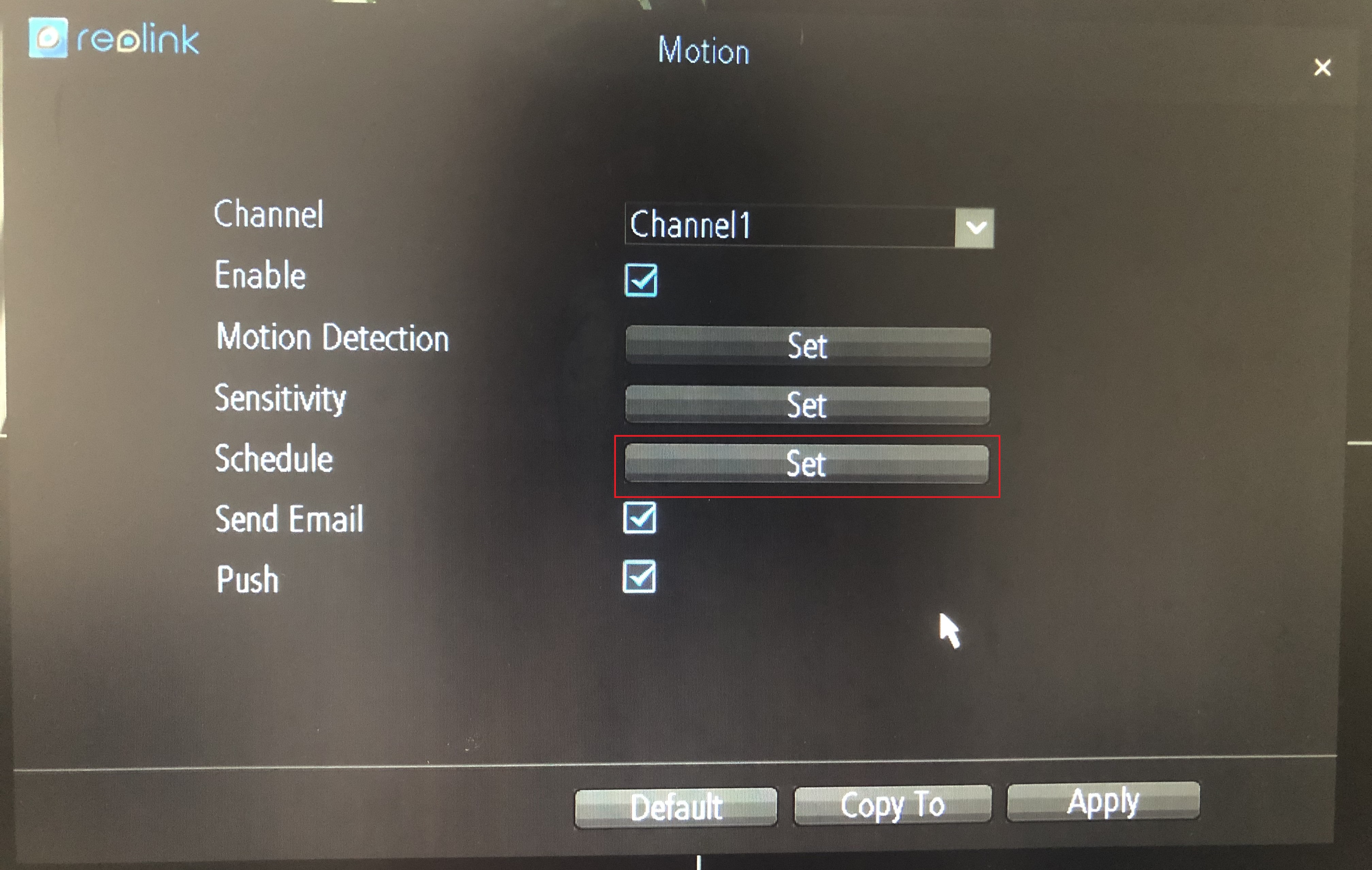 WiFi NVR schedule settings