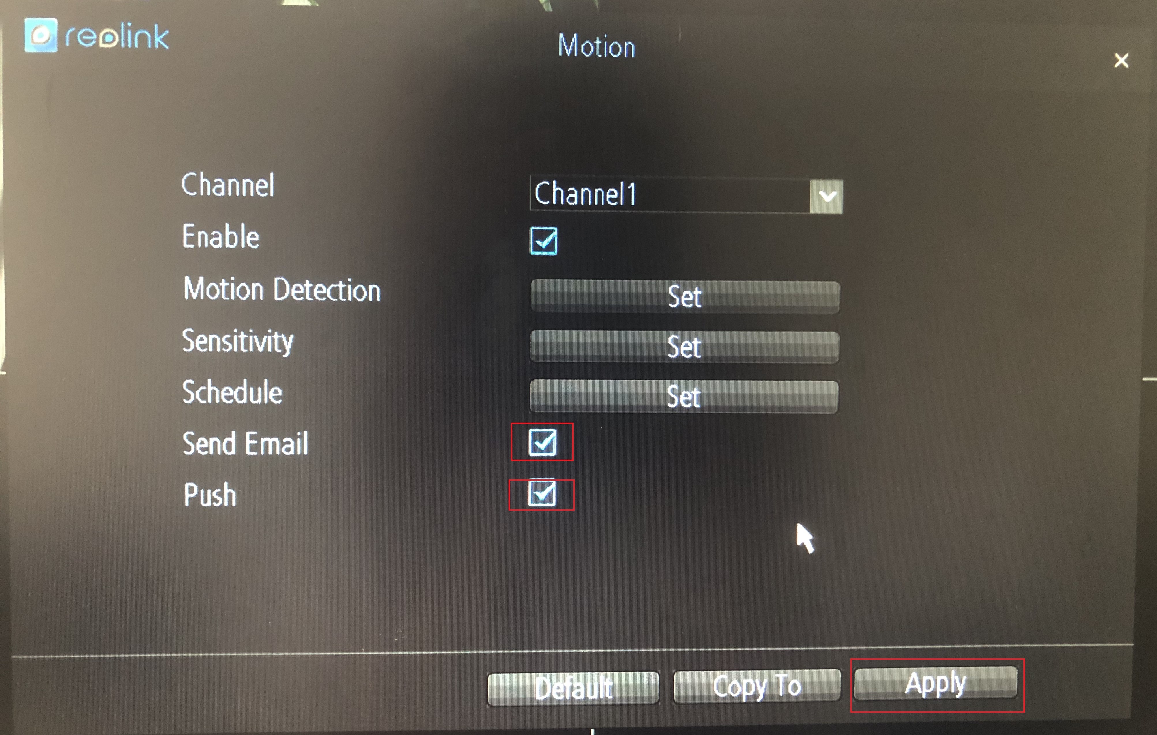 WiFi NVR notifications settings