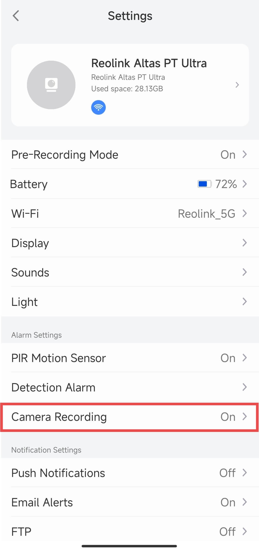 Altas settings page