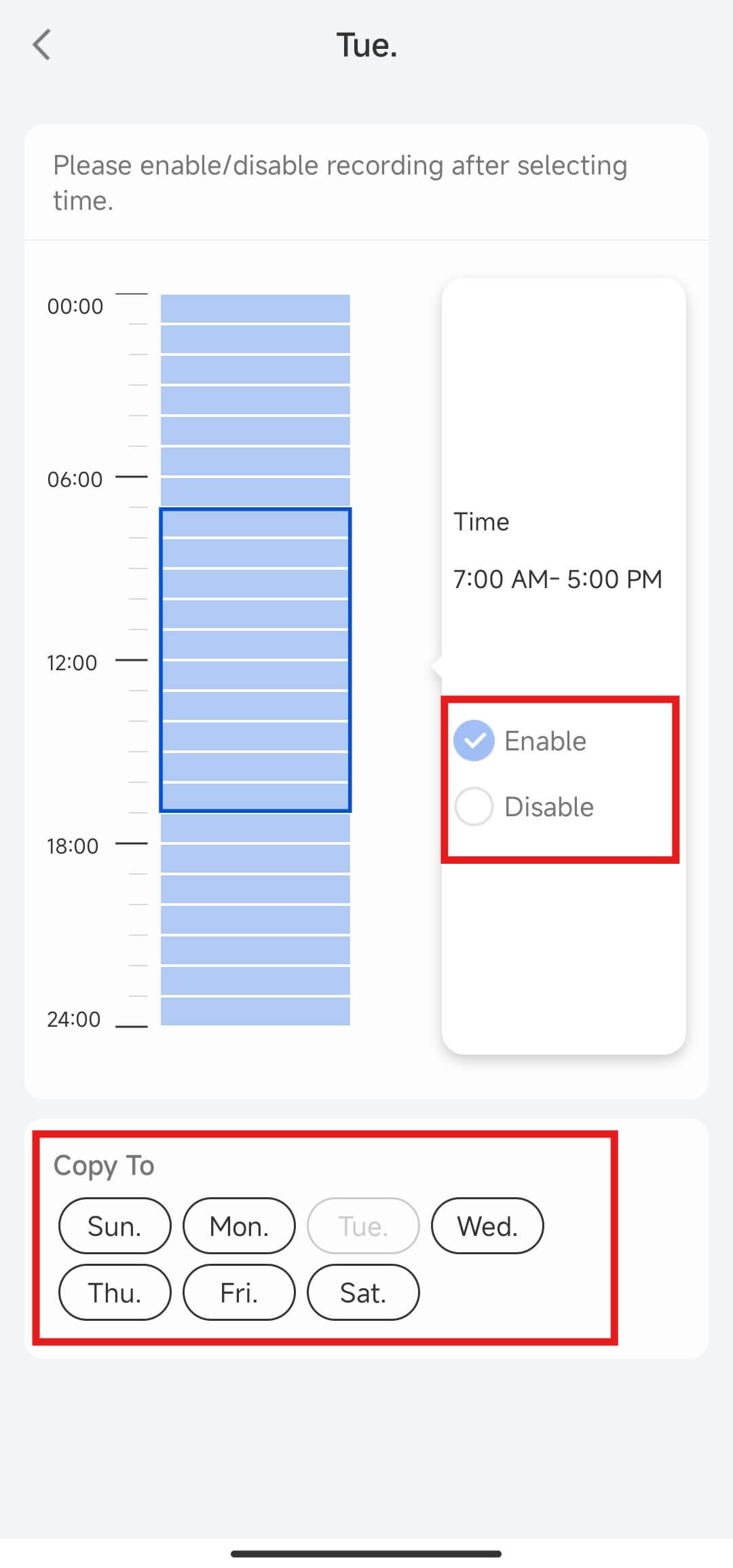 Alarm time bar setting