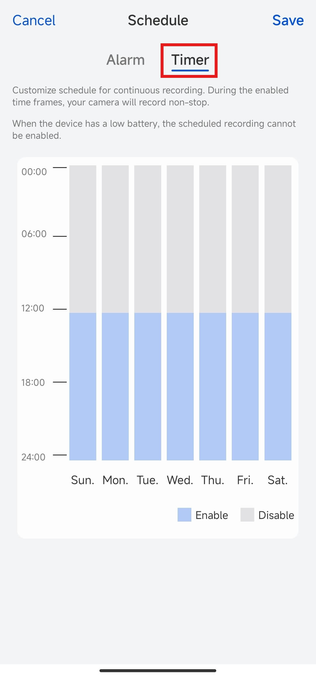 Altas NVR timer schedule