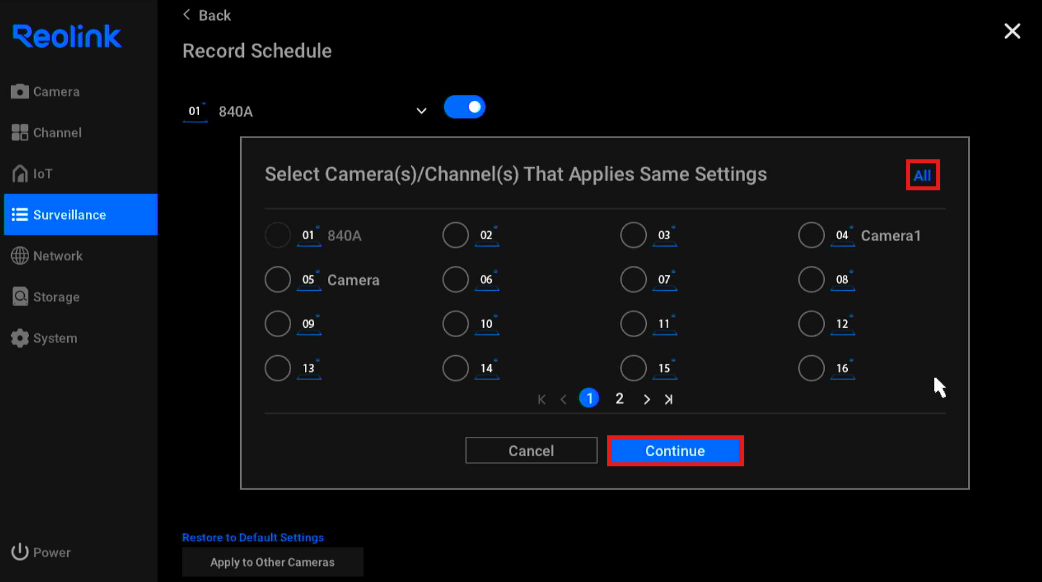 continuous recording apply to other cameras