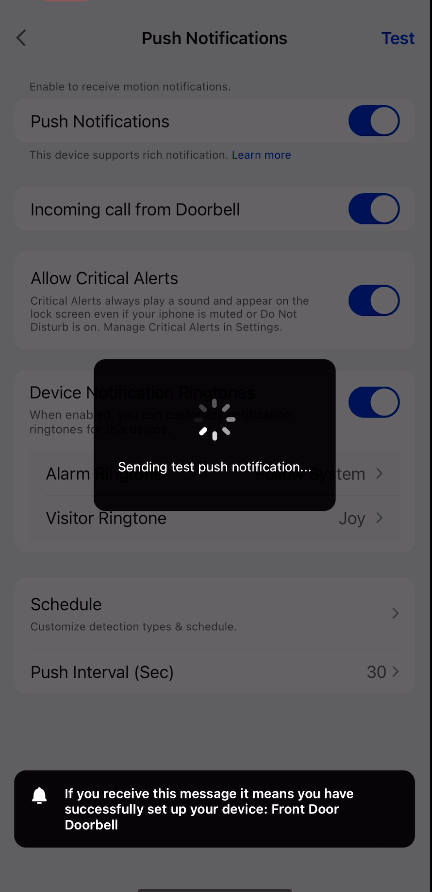 get a test push notification