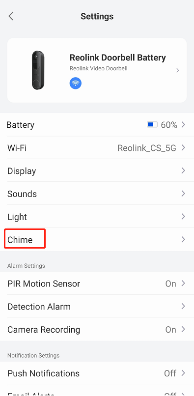 chime settings app