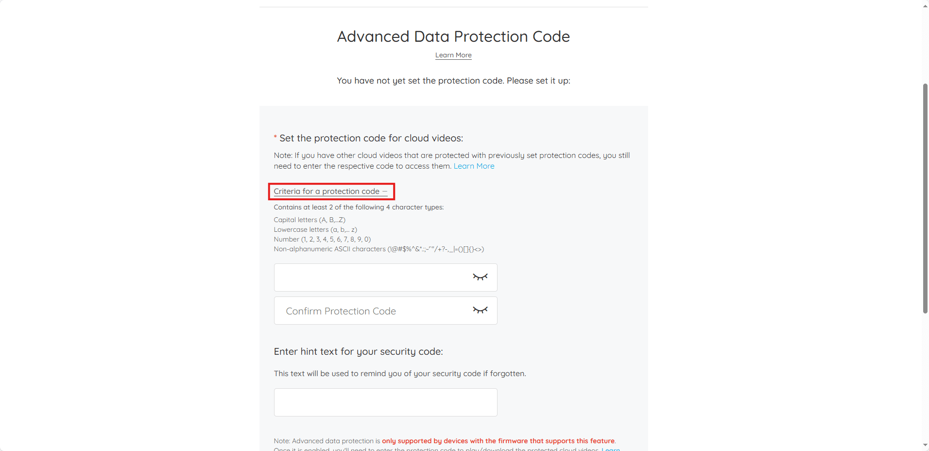 criteria for a protection code mark