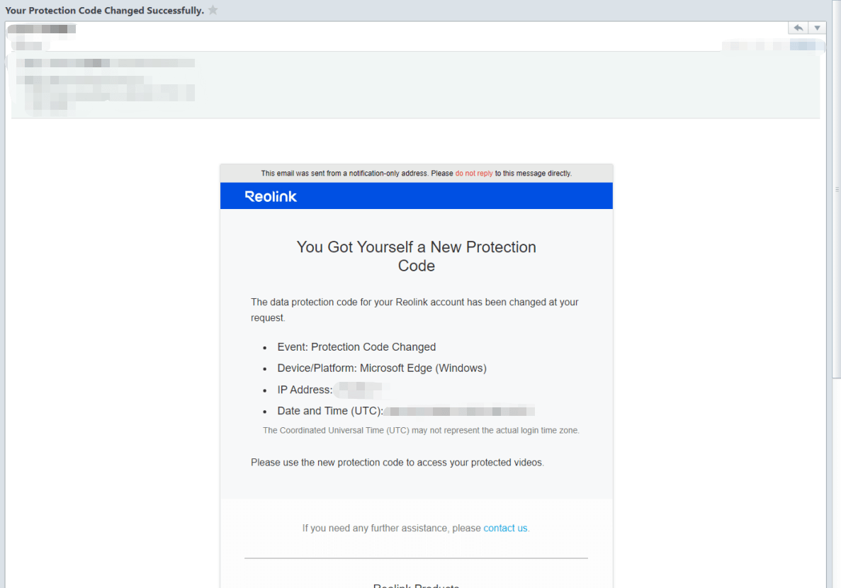 protection code changed successfully