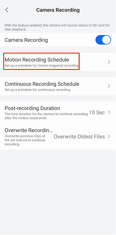 motion recording schedule