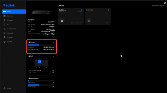 storage information（home page）