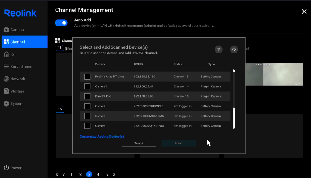 select and add scanned devices different status