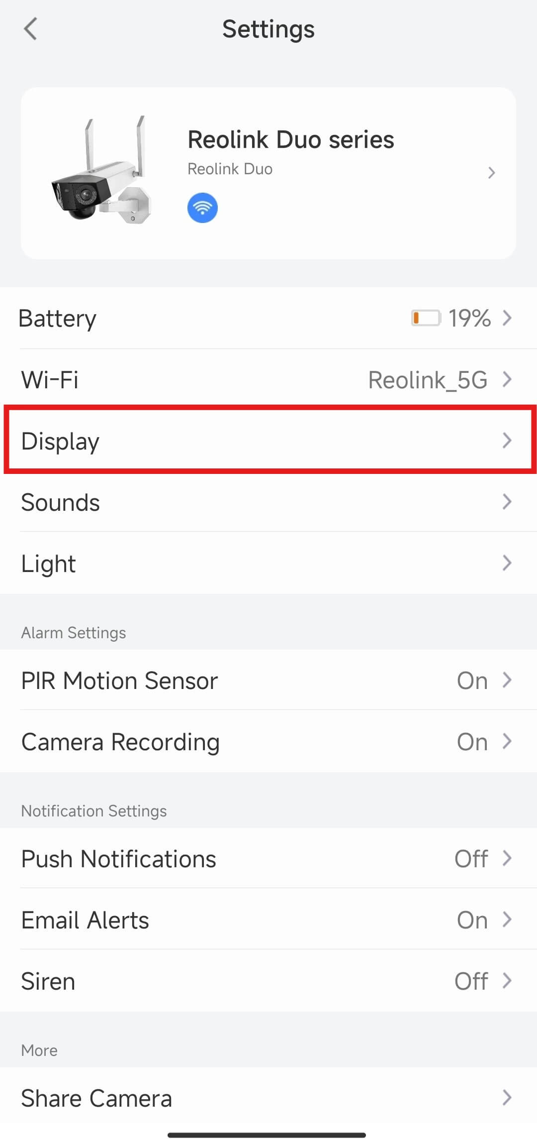 duo settingsd display