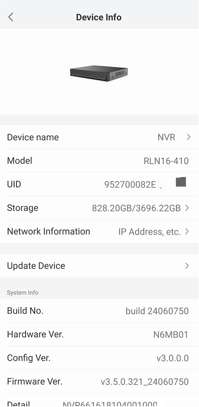 NVR system information