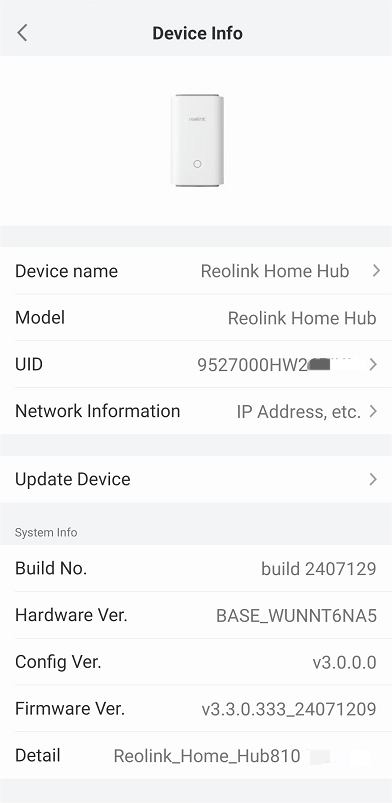 home hub system info