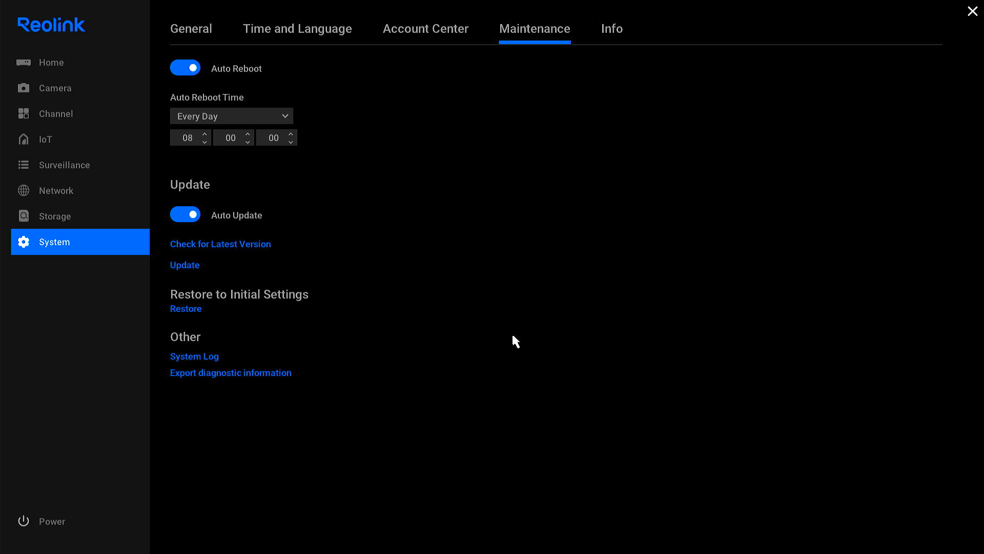maintenance interface