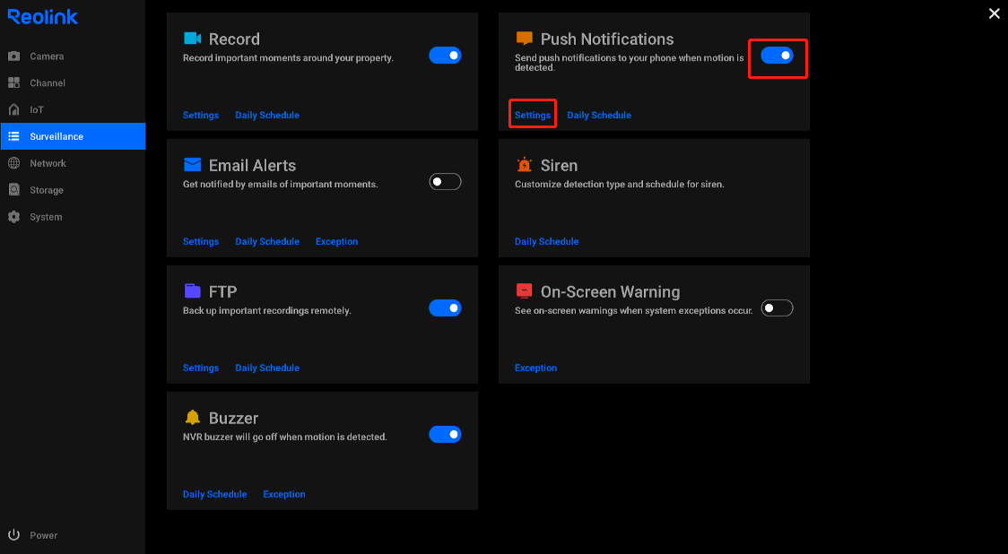 Click the blue Settings of Push Notifications
