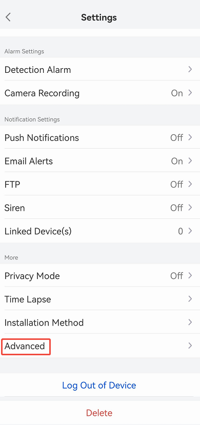 tap advanced button