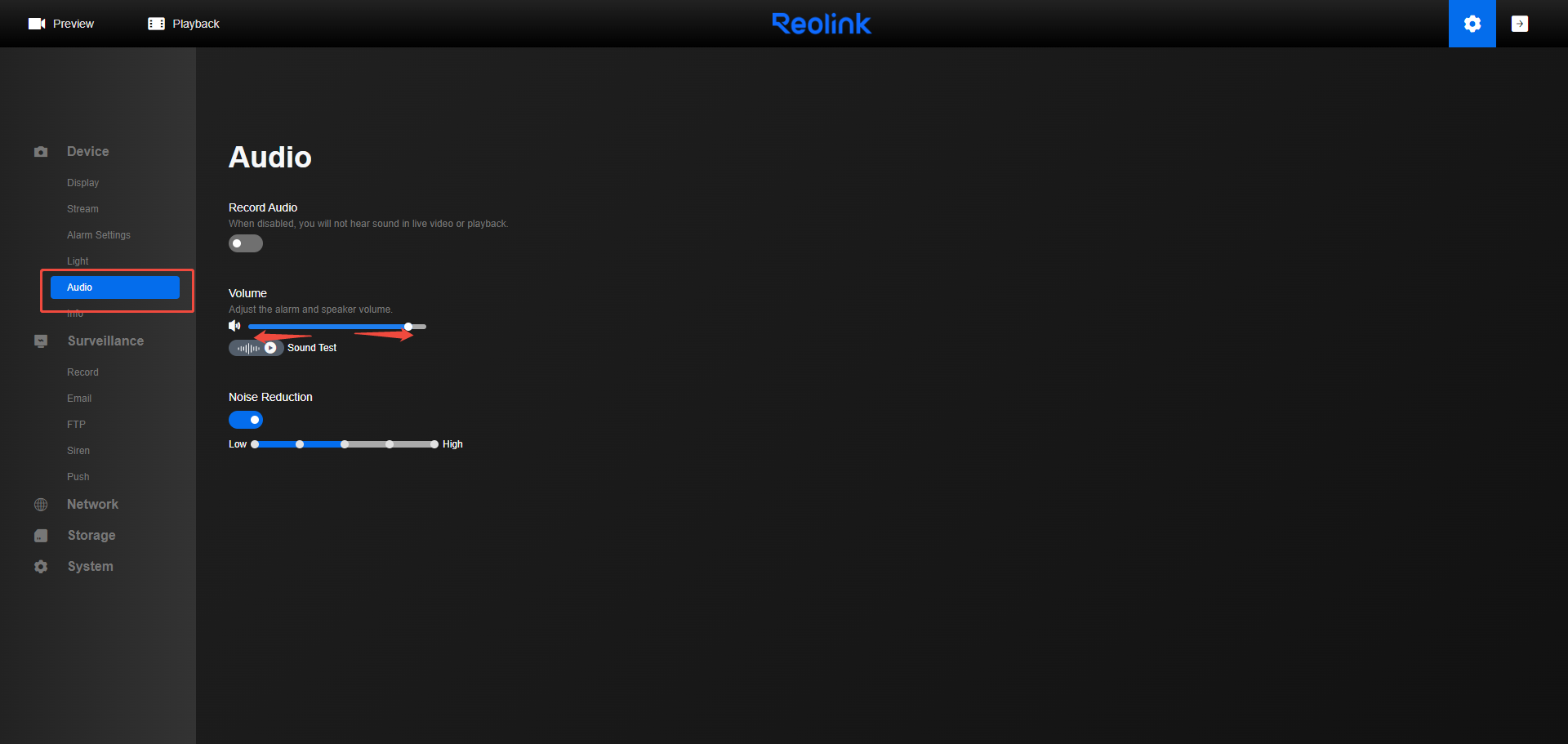 web audio settings