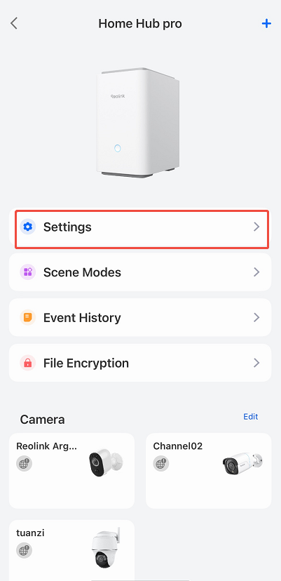 hub settings option