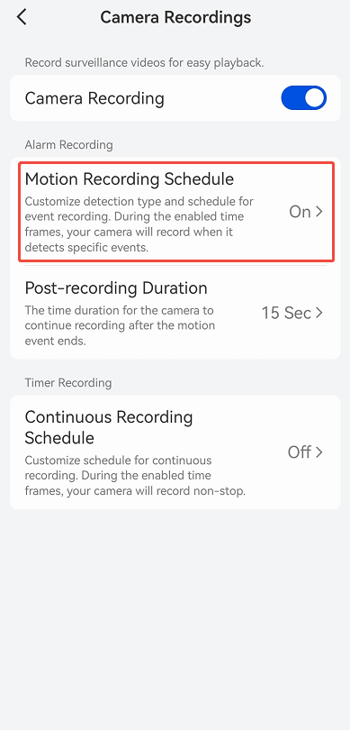 motion recording schedule