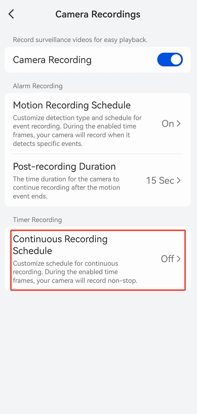 continuous recording schedule