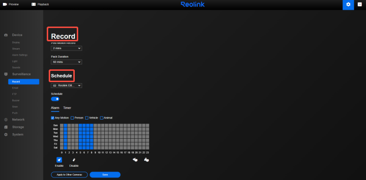 NVR alarm page（web）