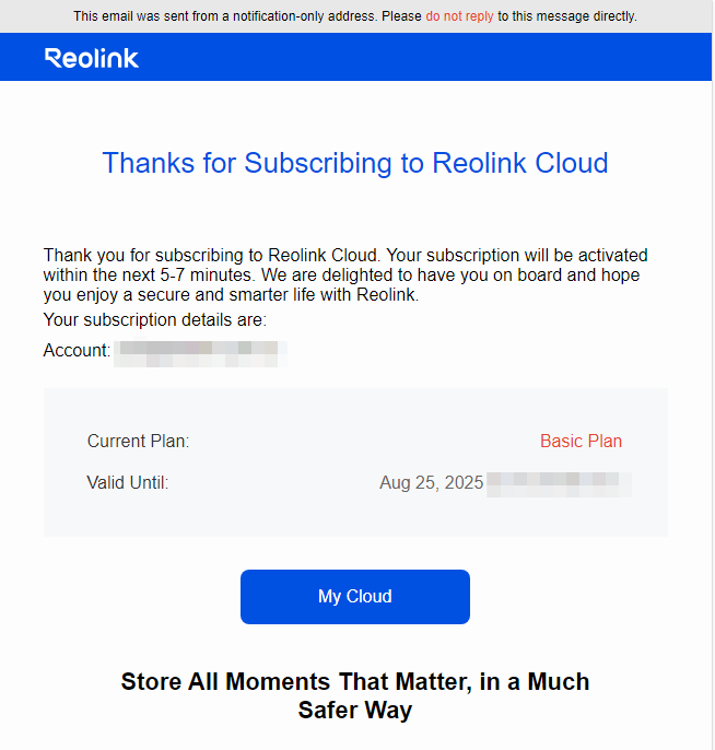 cloud subscribing successful