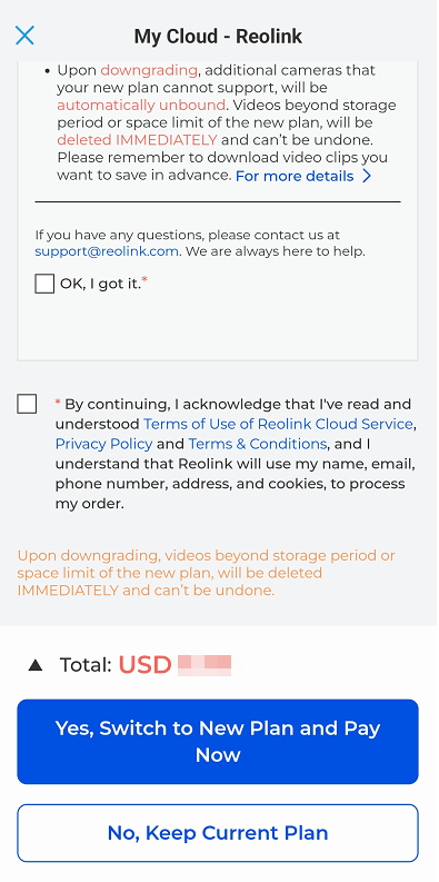 confirm switch on app