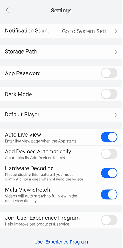 settings page