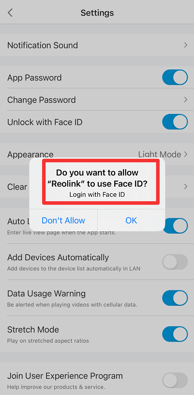 allow the face ID