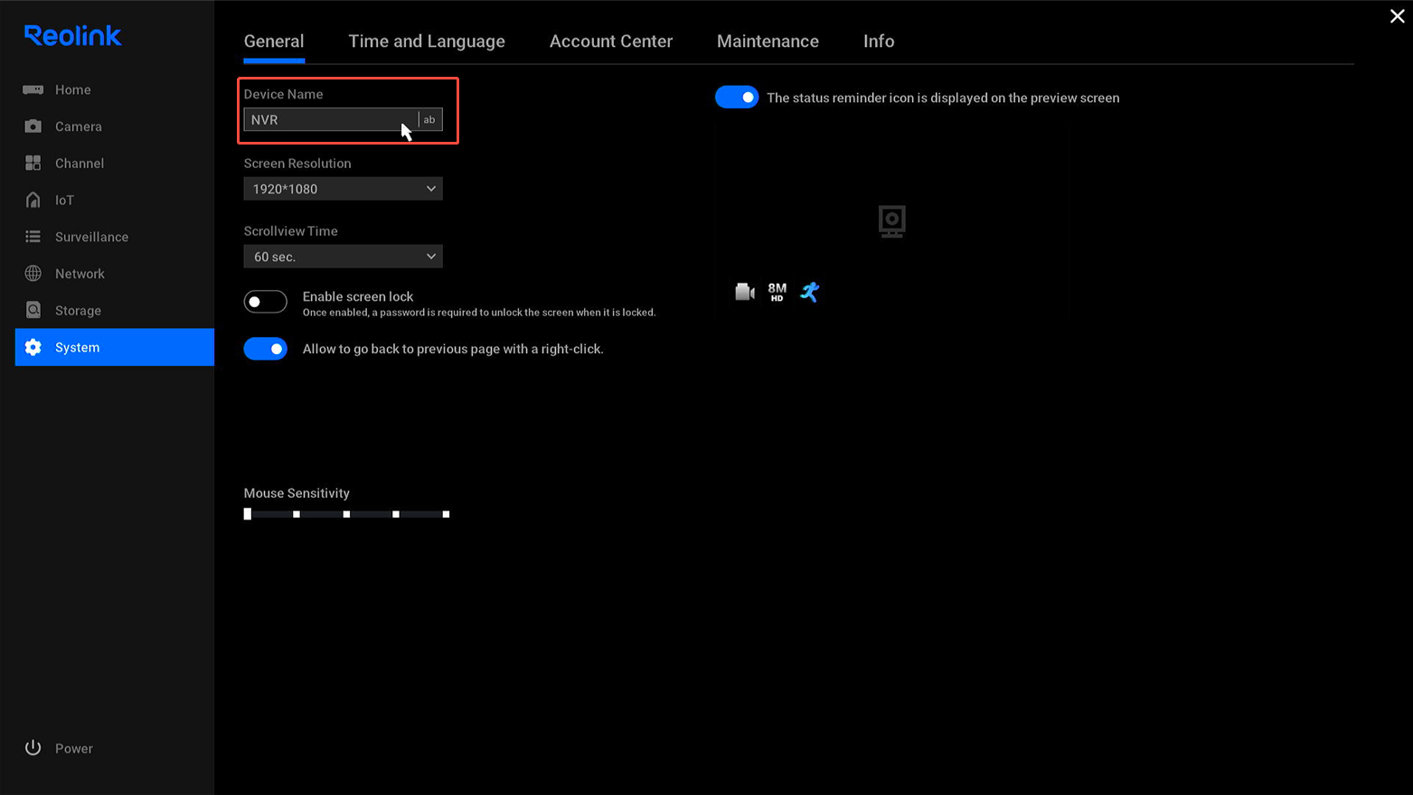 device name on NVR