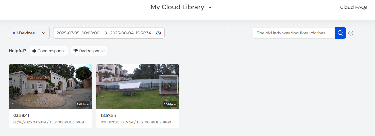 AI video search results