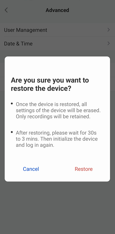 tap the restore button
