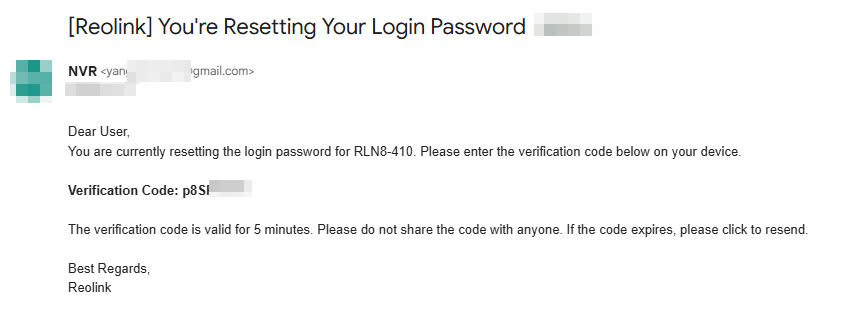 password reset email
