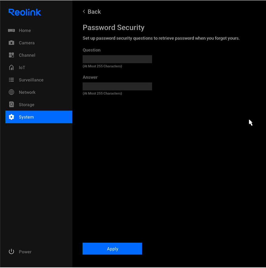 set password security question and answer