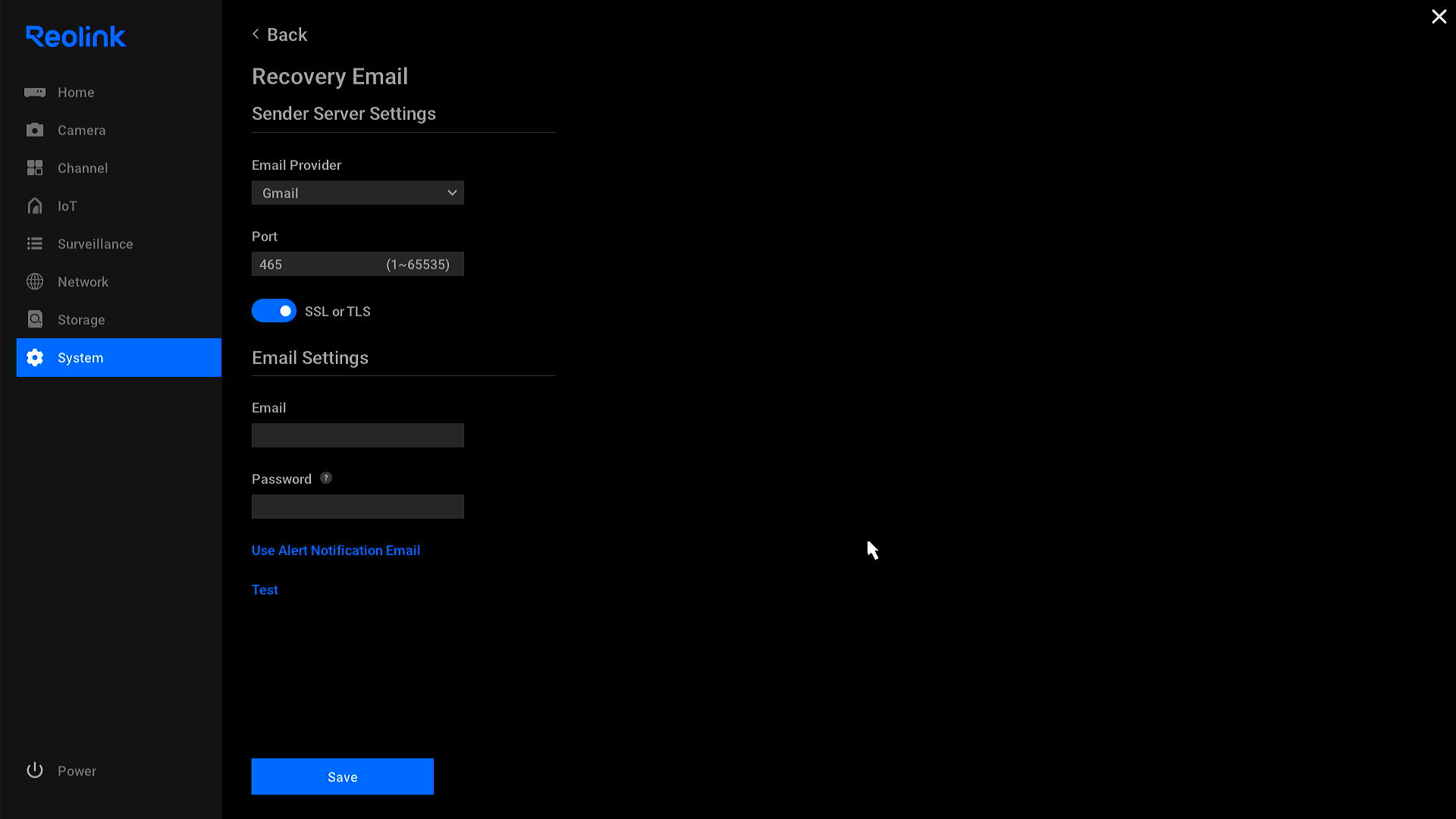 recovery email settings