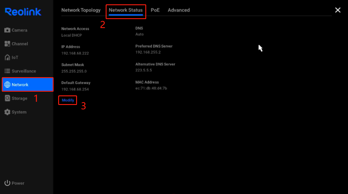 Network status modify