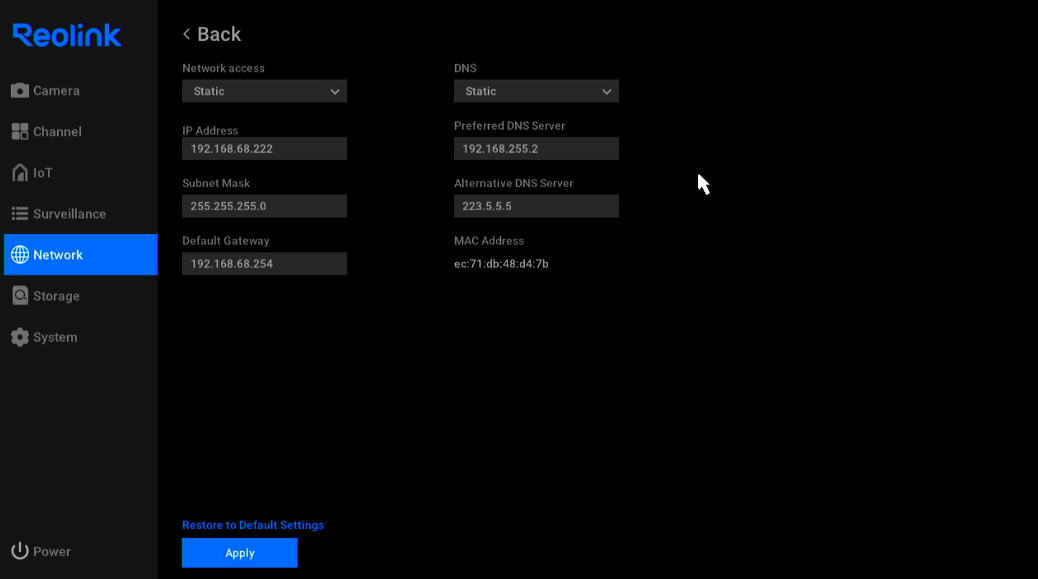 network static 