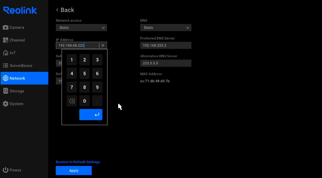 network static input number