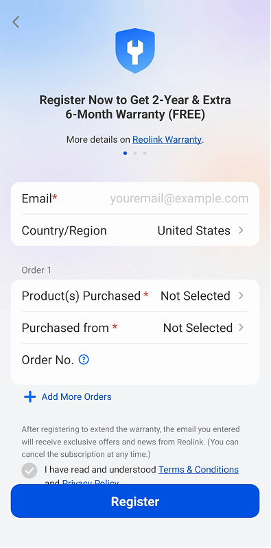 fill in registered info