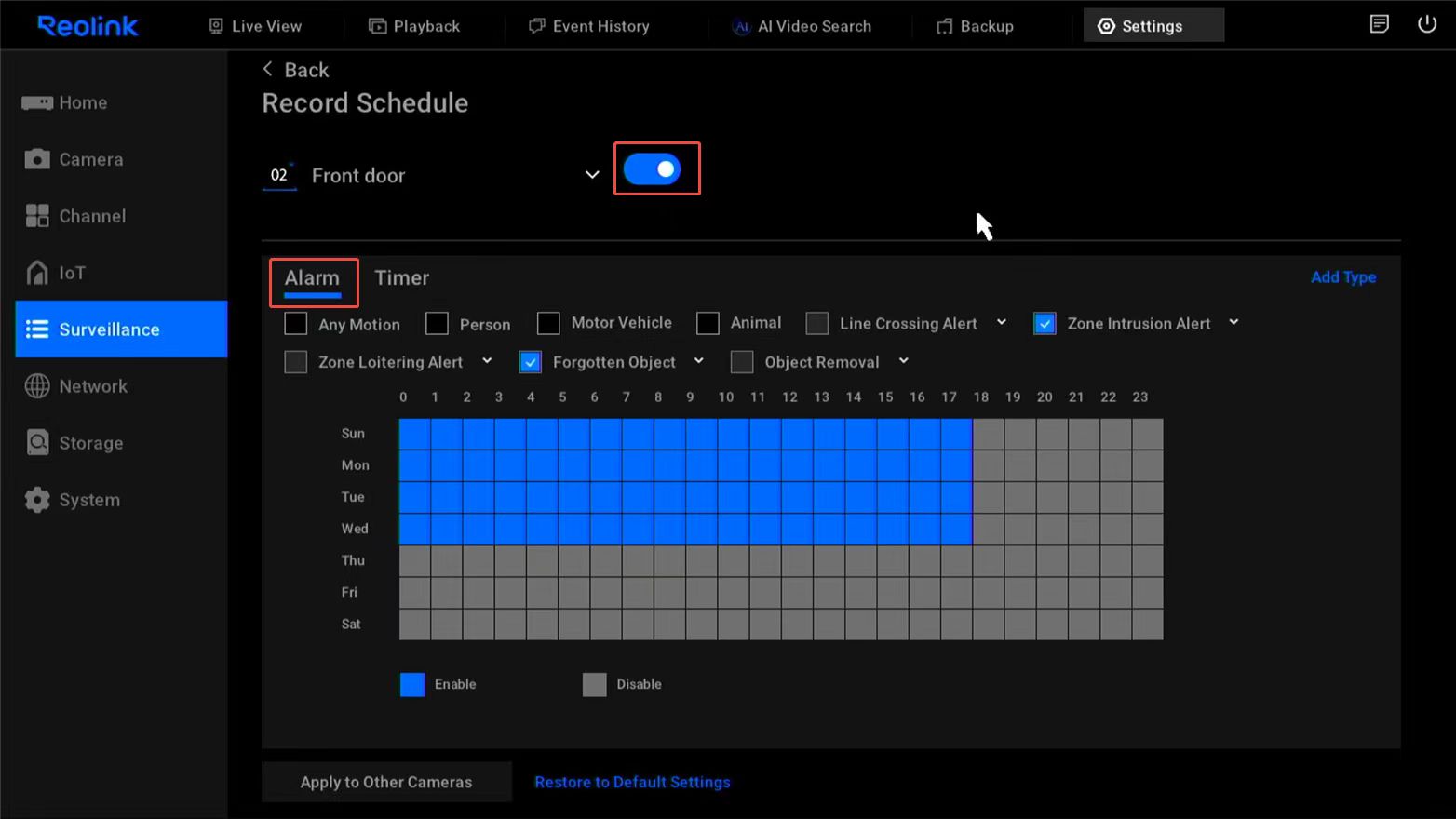 alarm schedule