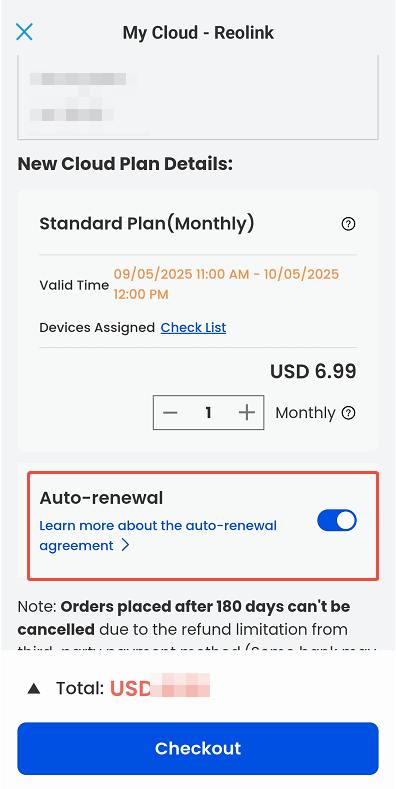 auto renewal cloud plan app