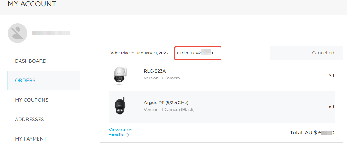 my account order